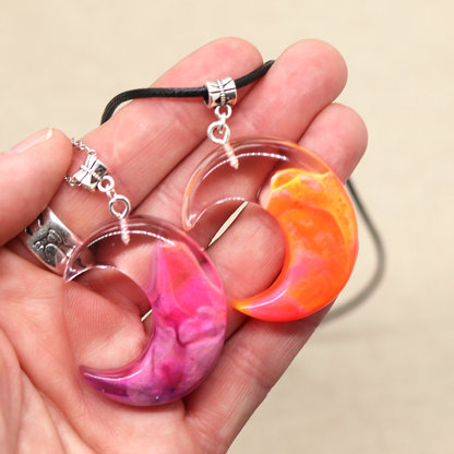 Pink or Orange Crescent Moon Pendant image 2