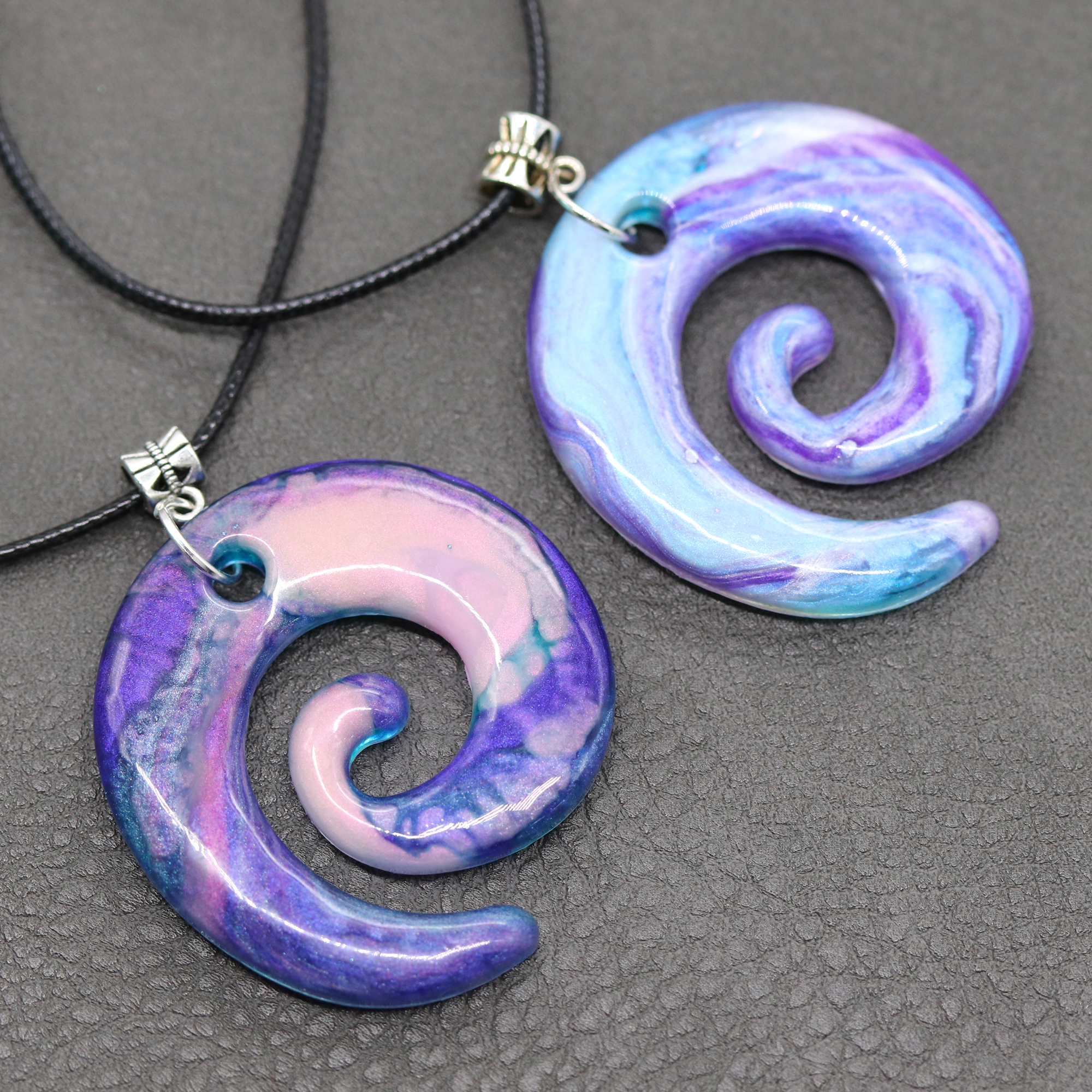 Purple + Blue Opal Marble Spiral Pendant image 2