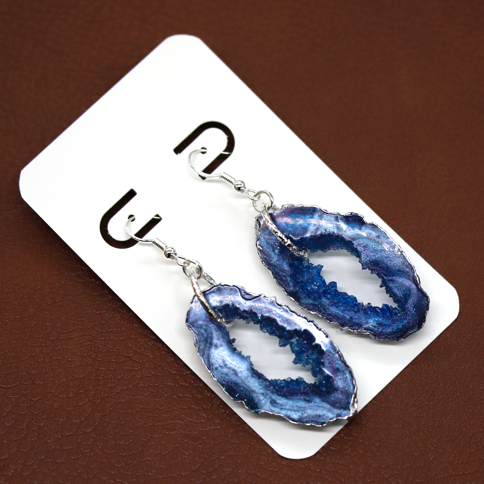 Blue Galaxy Geode Earrings image 2