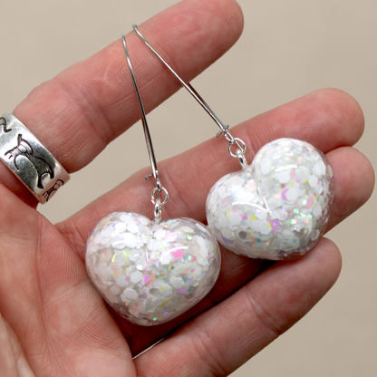 White Holographic Sparkly Heart Earrings image 7