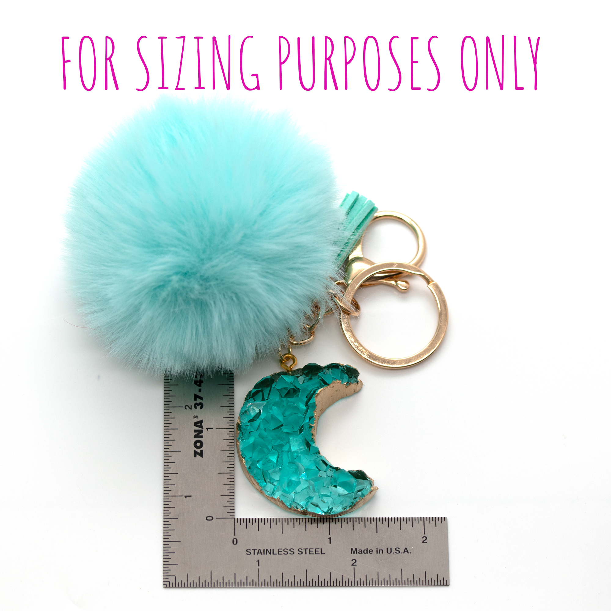 Emerald Green Druzy Crystal Crescent Moon Keychain image 8