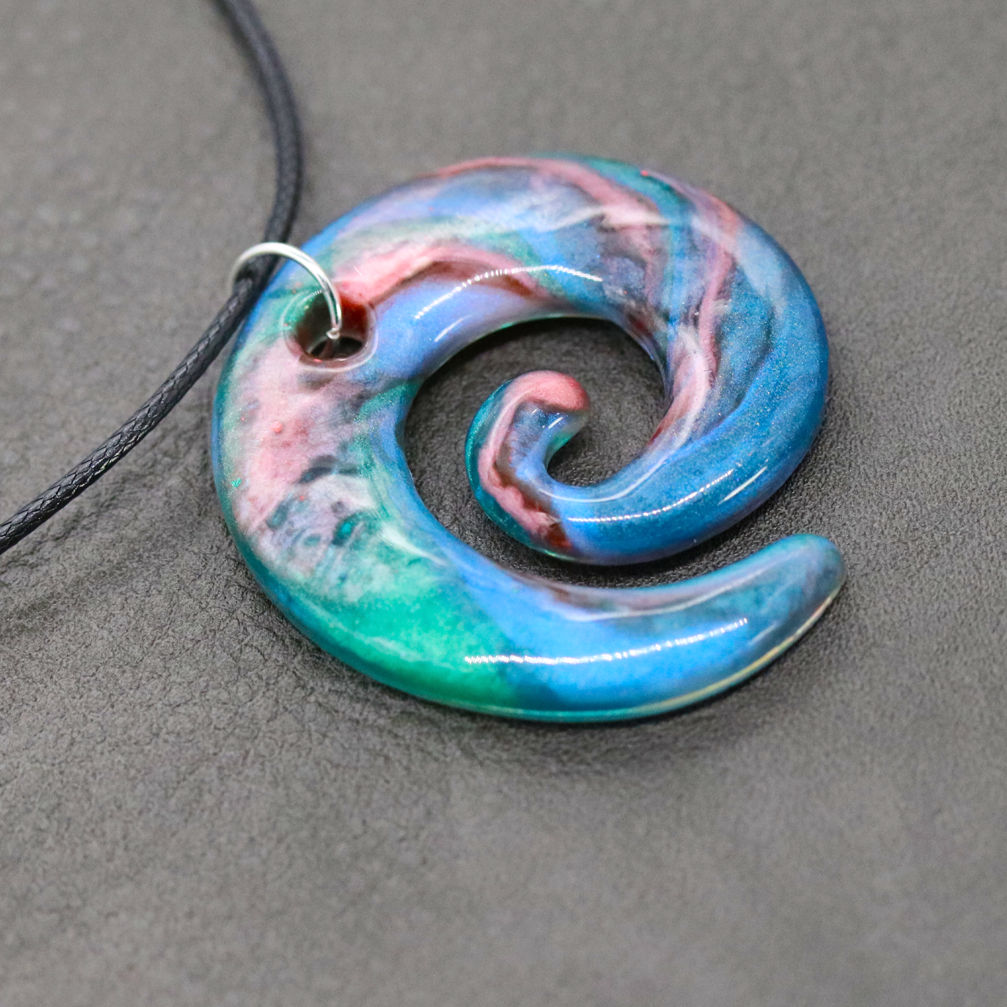 Colorful Earthy Blue Marble Spiral Pendant image 8