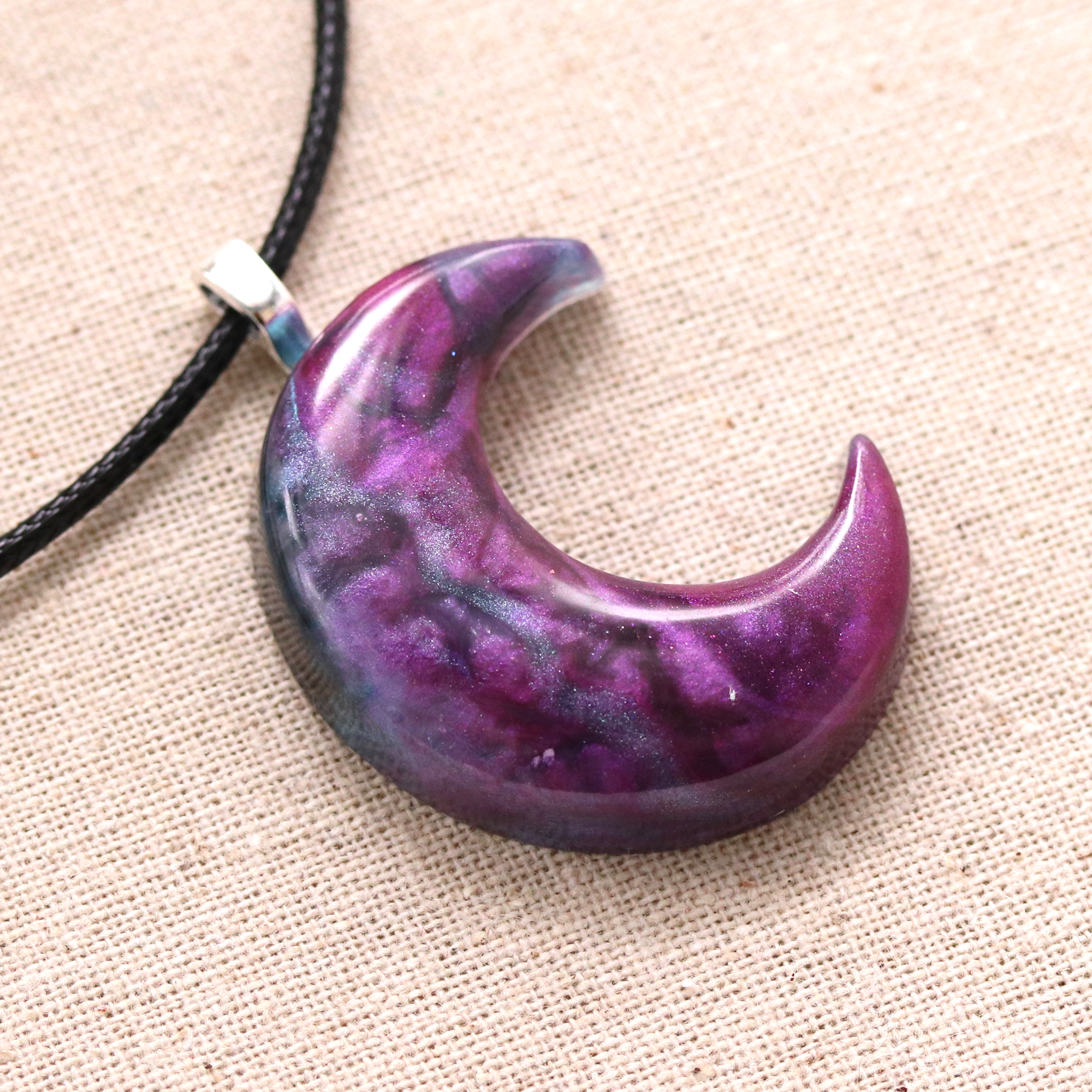 Purple or Blue Marbled Galaxy Crescent Moon Pendant image 6