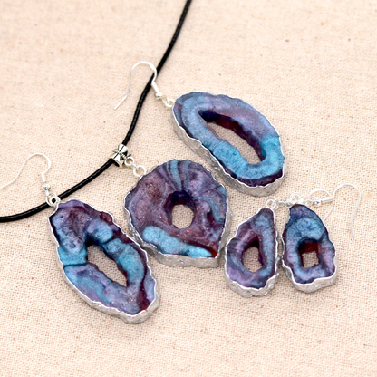 Blue + Purple Marble Galaxy Big Geode Earrings image 6