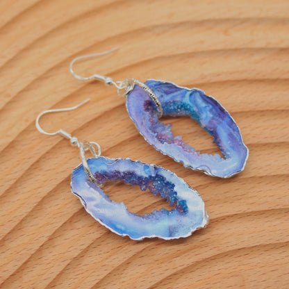 Blue Opal Geode Pendant + Earrings Set image 1