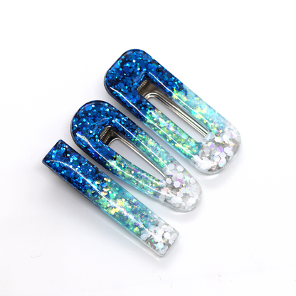 Little Mermaid Blue Ombre Sparkly Barrette Set image 2