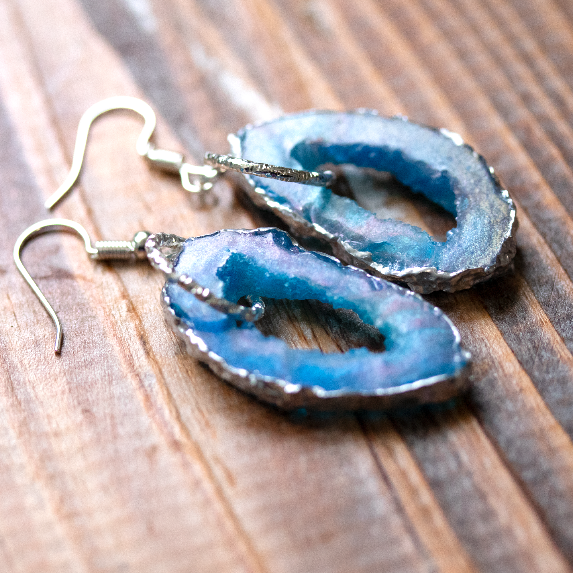 Rainbow Pearly Blue Geode Earrings Set image 3