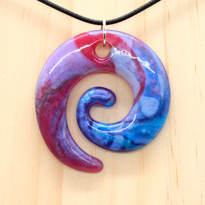 Raspberry Pink + Blue Marble Spiral Pendant image 1