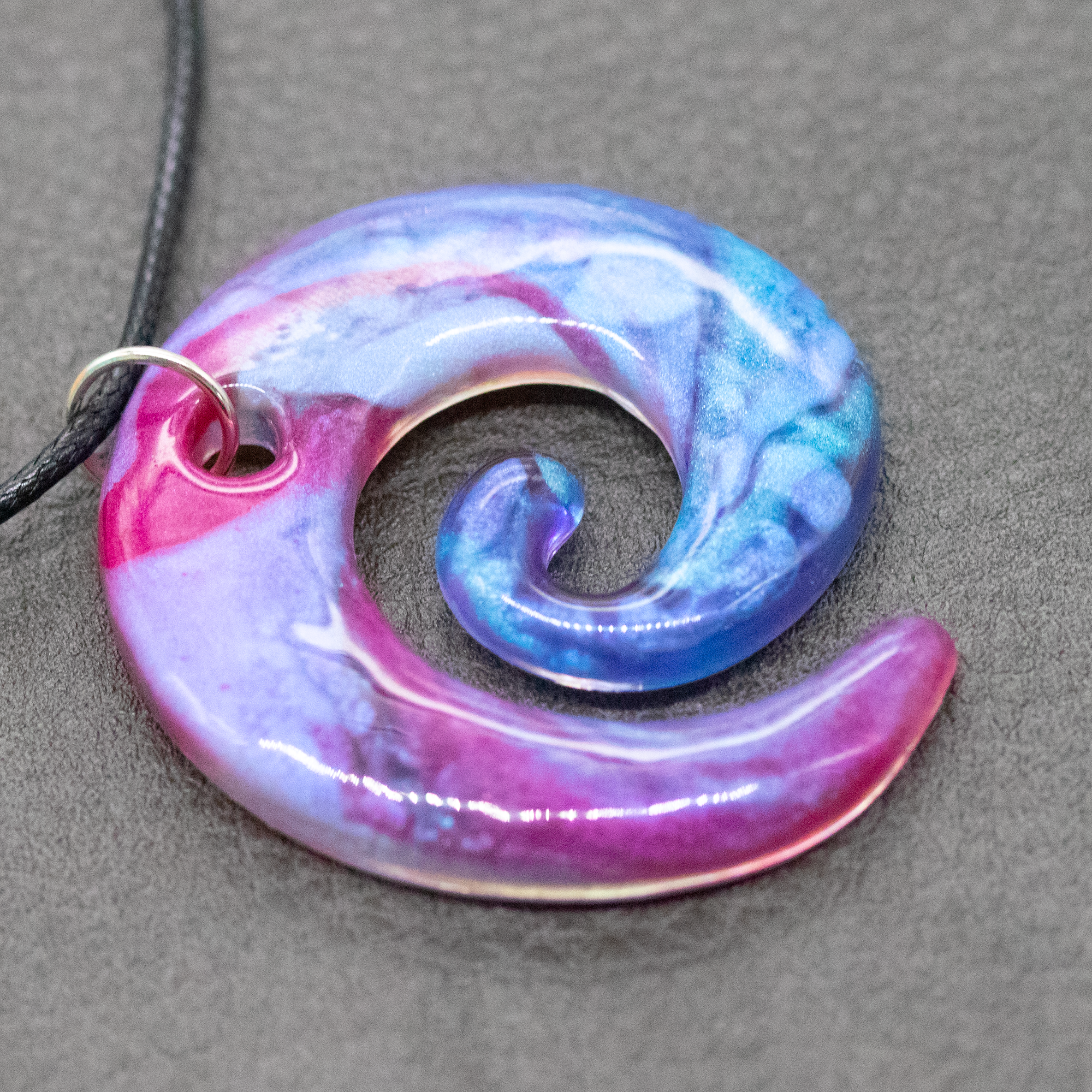 Raspberry Pink + Blue Marble Spiral Pendant image 3