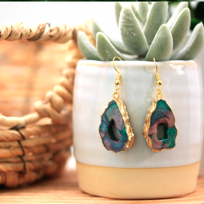 Earthy Marble Geode Agate Earrings image 0