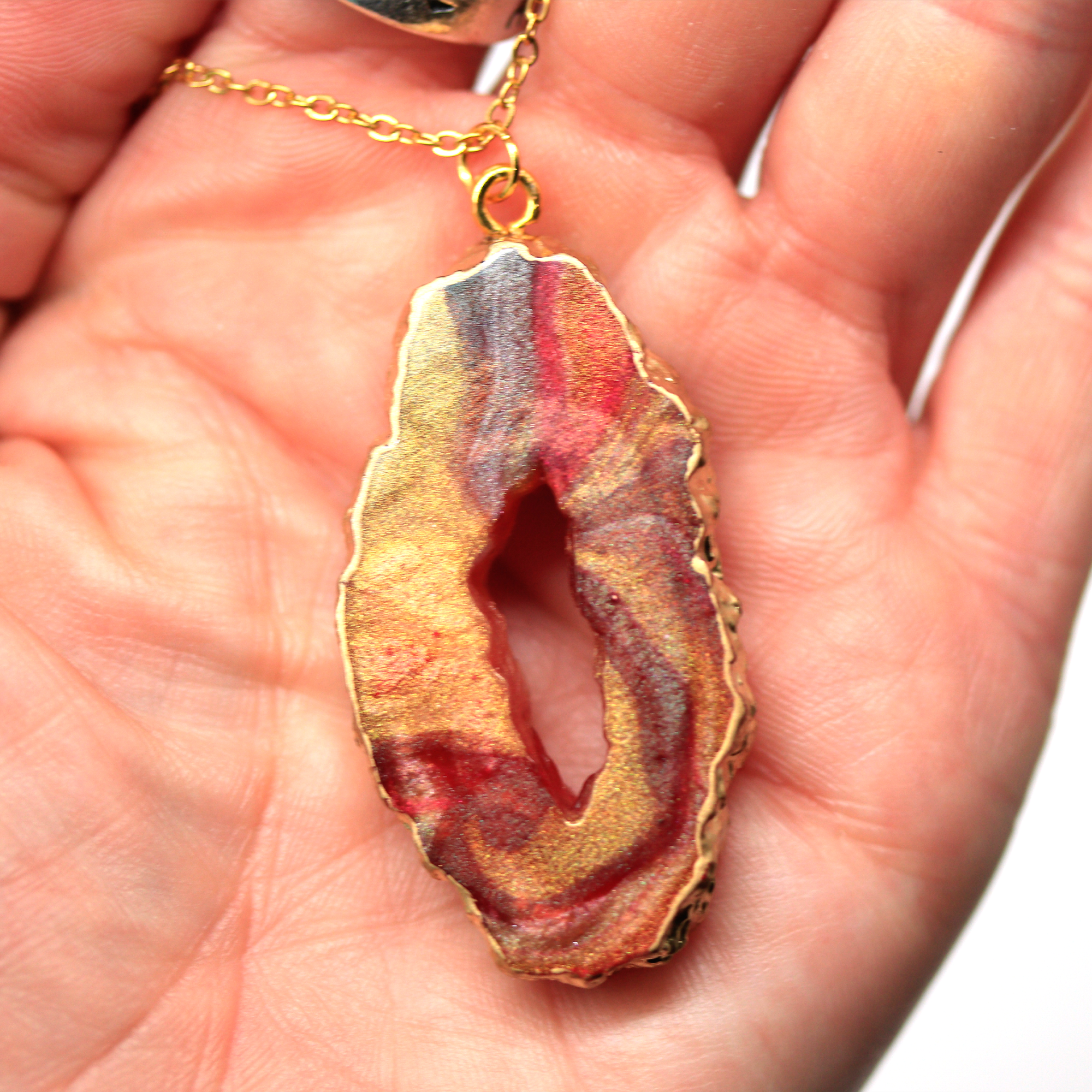 Red + Orange Tortoise Geode Pendant image 6