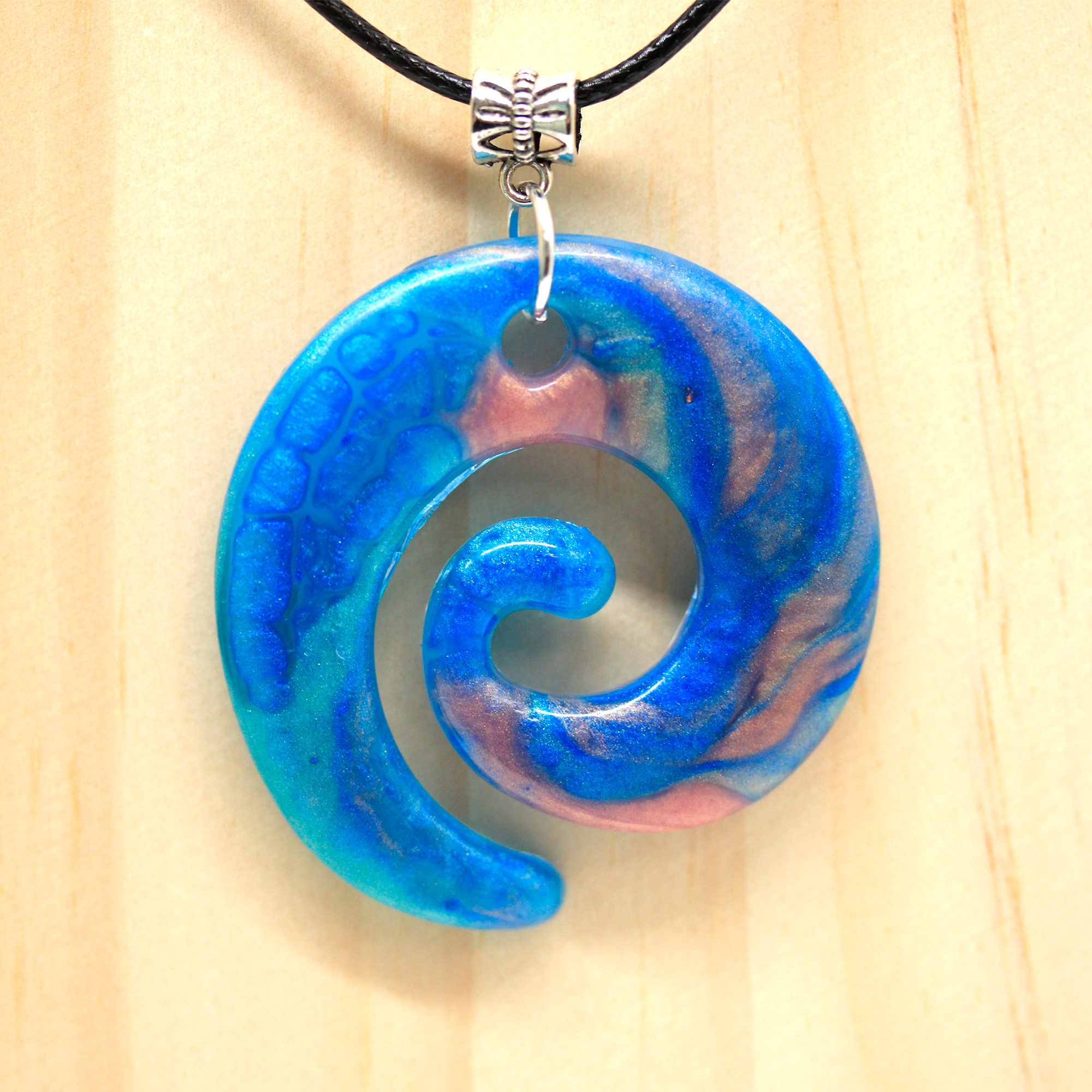 Blue + Coral Spiral Pendant image 3