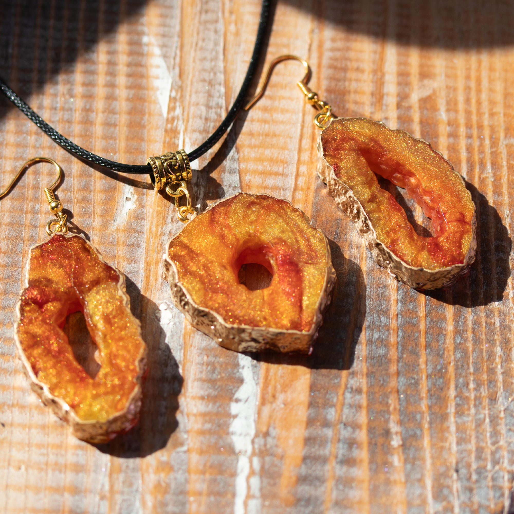 Amber Topaz Geode Pendant + Earrings Pendant Set image 0