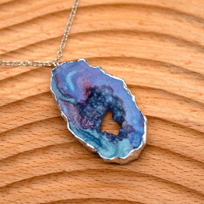 Blue Opal Geode Pendant + Earrings Set image 5