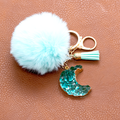 Emerald Green Druzy Crystal Crescent Moon Keychain image 5