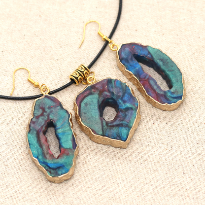 Earthy Galaxy Geode Pendant + Earrings Pendant Set image 5