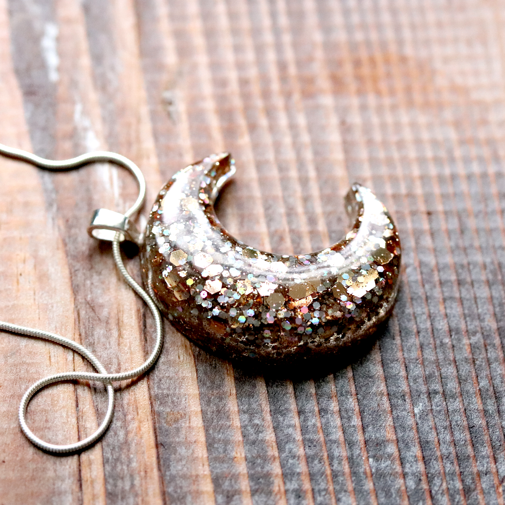 Sparkly Champagne Gold Moon Pendant image 0