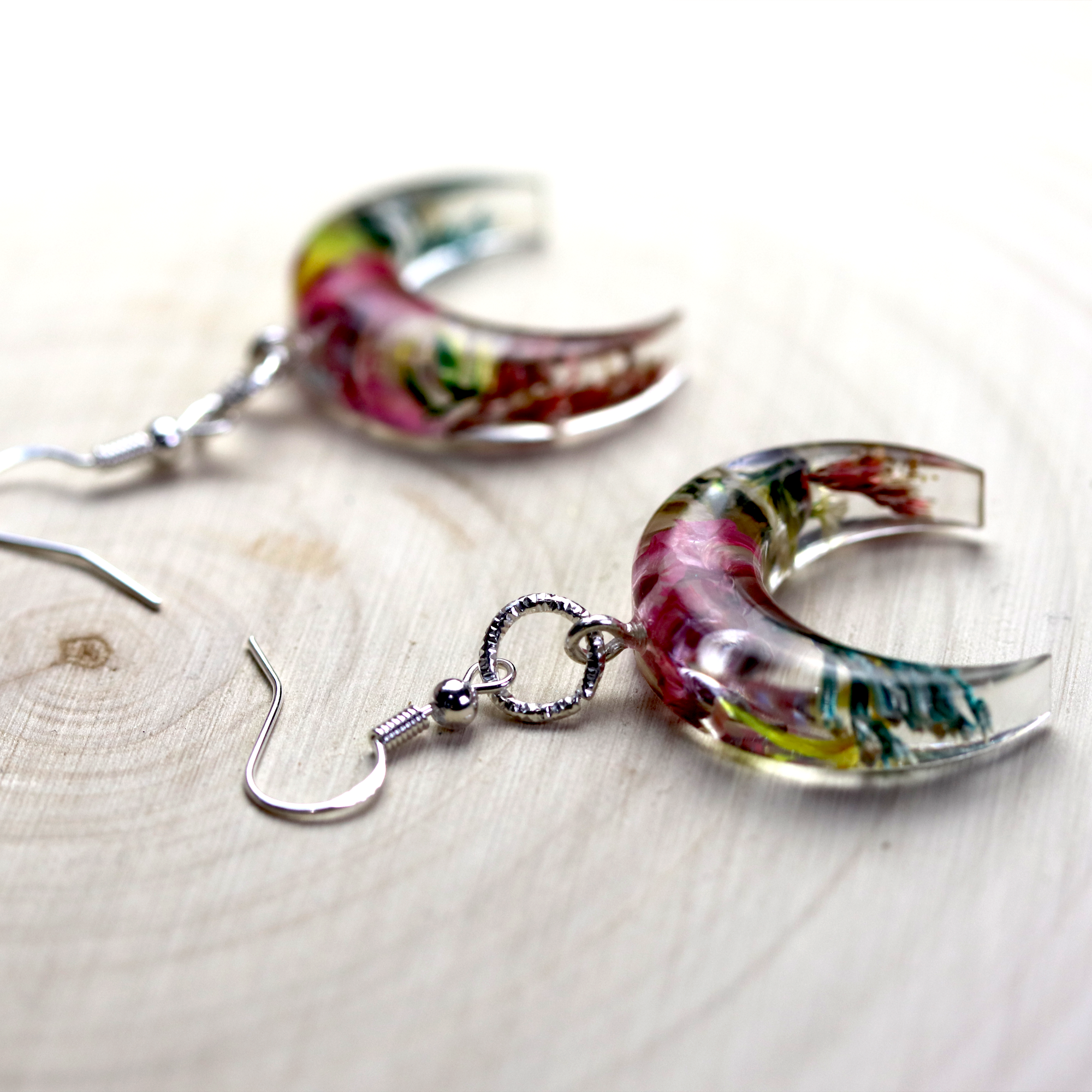 Botanical Flower Bull Horn/Horizontal Moon Earrings image 1