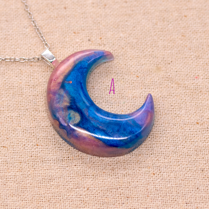 Blue + Rose Gold Crescent Moon Pendant image 4