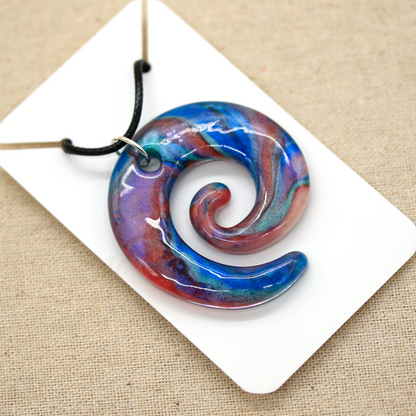 Red + Blue Marble Spiral Pendant image 3