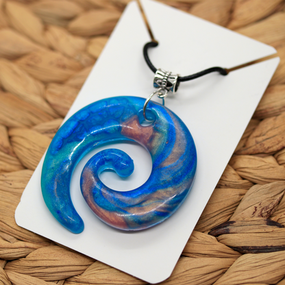 Blue + Coral Spiral Pendant image 1