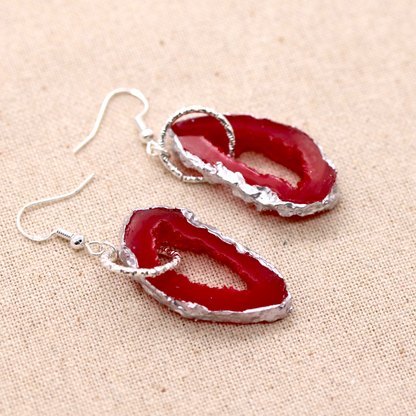 July - Ruby Birthstone Inspired Geode Earrings image 1