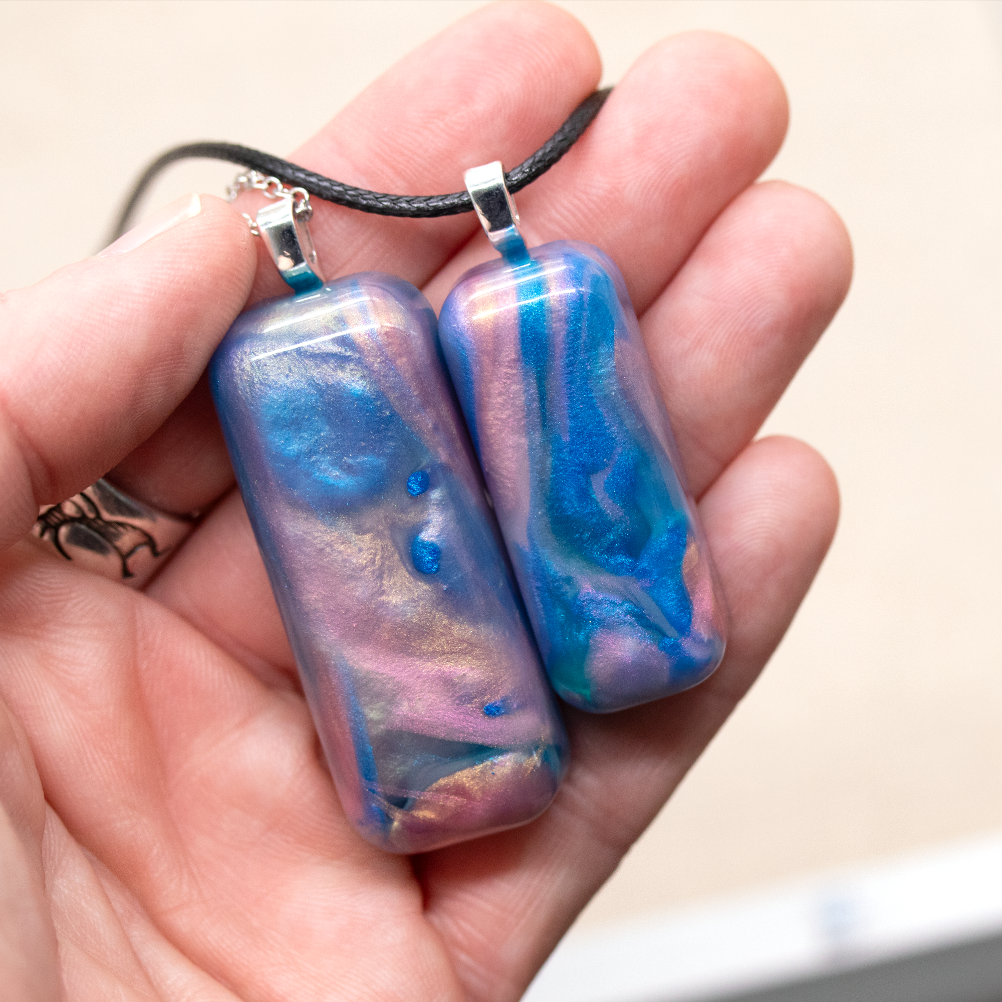 Pink + Blue Opal Worry Stone Pendant image 4