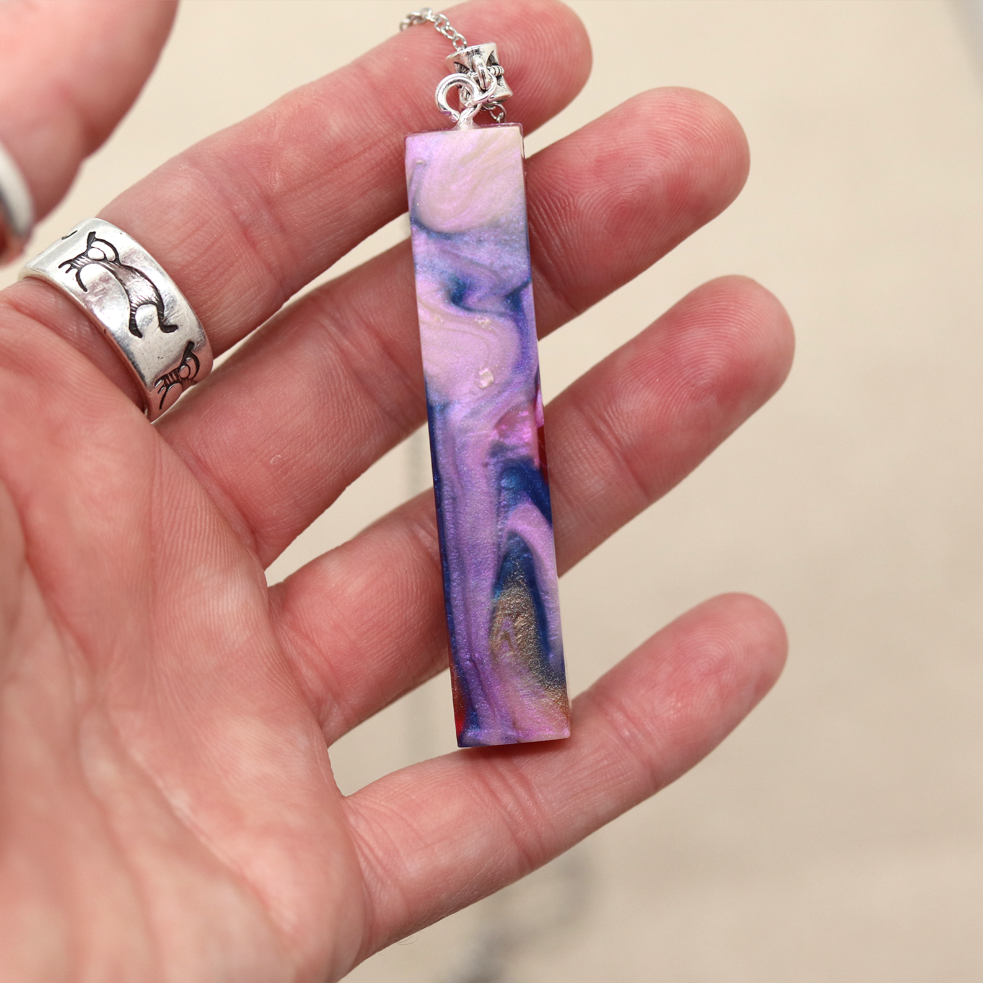 Pink + Purple Opal Marble Simple Bar Pendant image 3