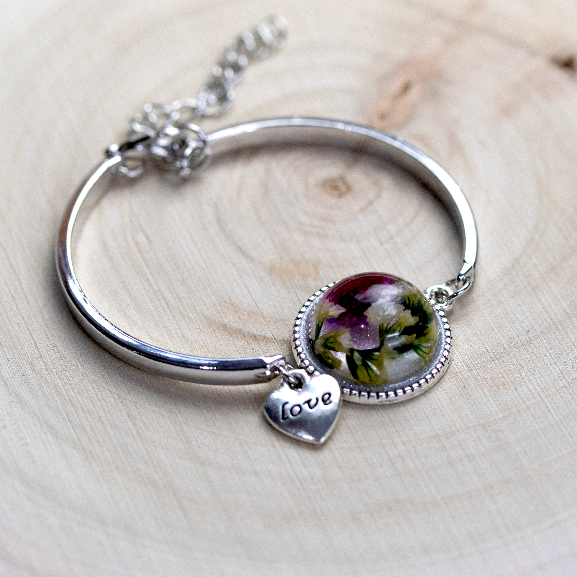 Love Botanical Flower Adjustable Silver Bracelet image 2