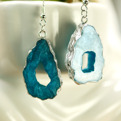 Aqua Blue Water Geode Earrings image 0