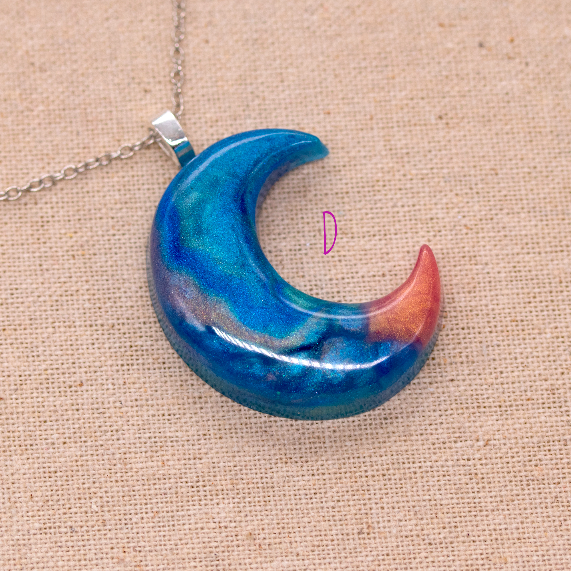 Blue + Rose Gold Crescent Moon Pendant image 7