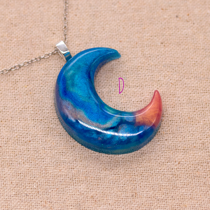 Blue + Rose Gold Crescent Moon Pendant image 7