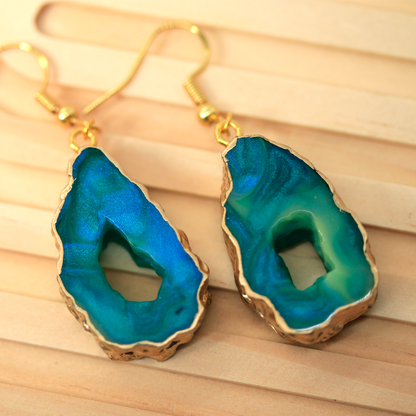 Northern Lights Teal + Gold Marble Geode Earrings image 6