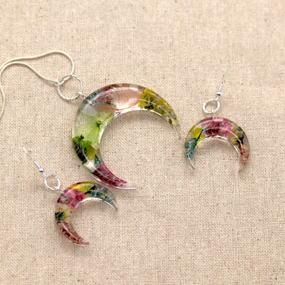 Botanical Flower Bull Horn/Horizontal Moon Earrings image 4