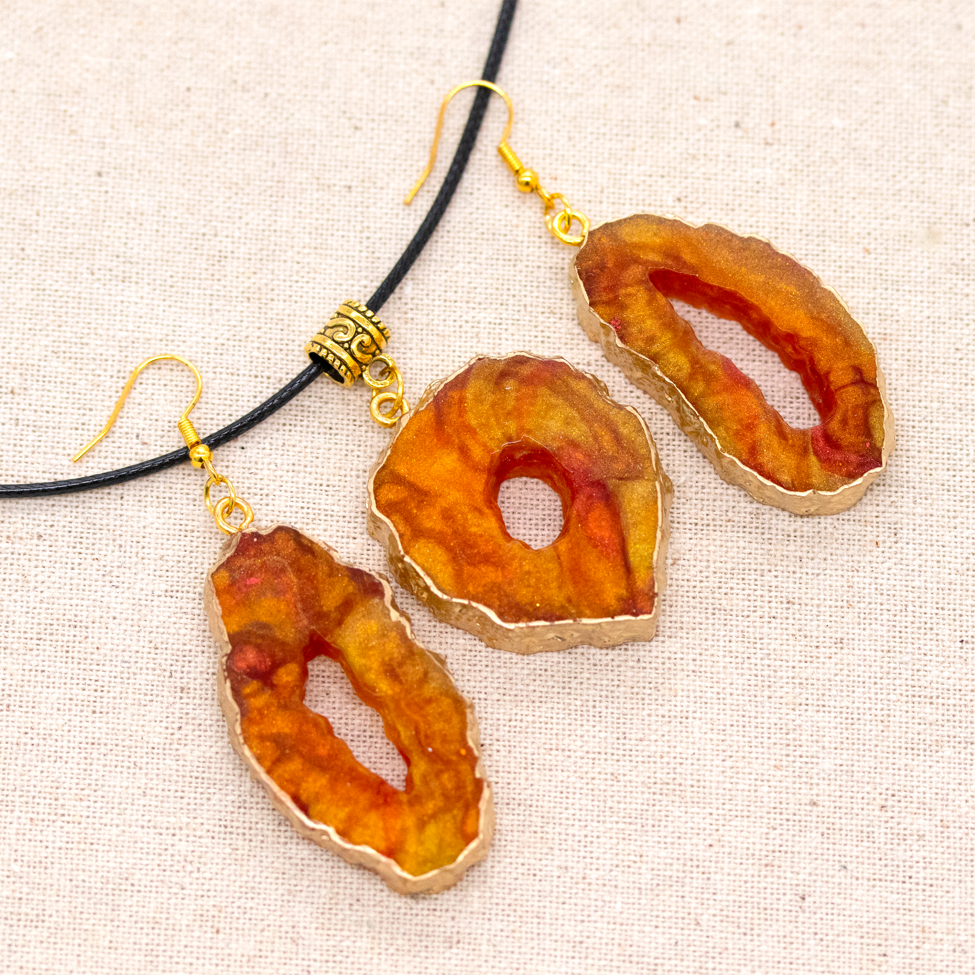 Amber Topaz Geode Pendant + Earrings Pendant Set image 2