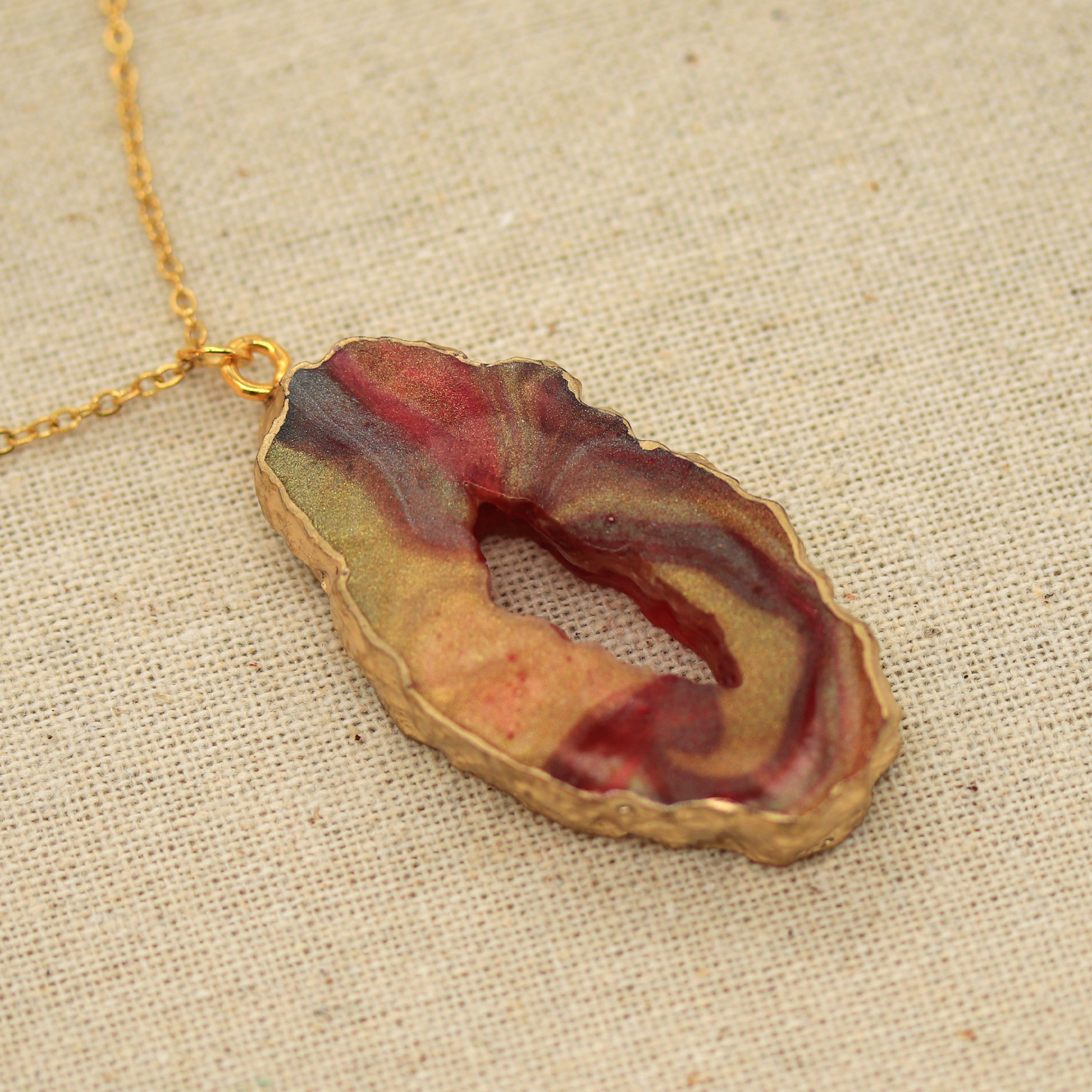 Red + Orange Tortoise Geode Pendant image 5