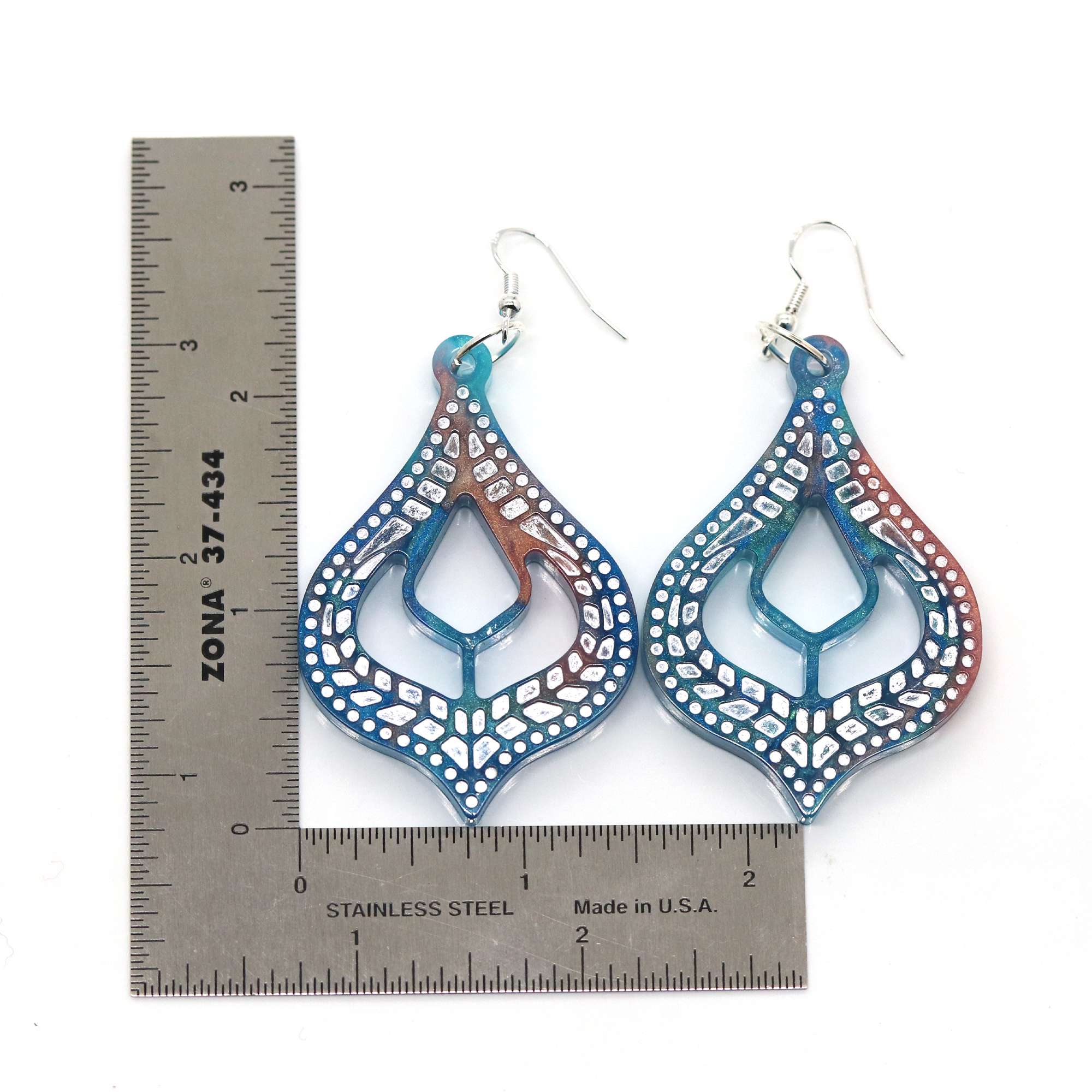 Coral +Teal Marble Moroccan-Inspired Boho Earrings image 7