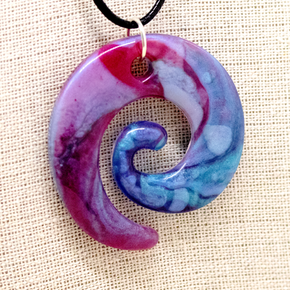 Raspberry Pink + Blue Marble Spiral Pendant image 5