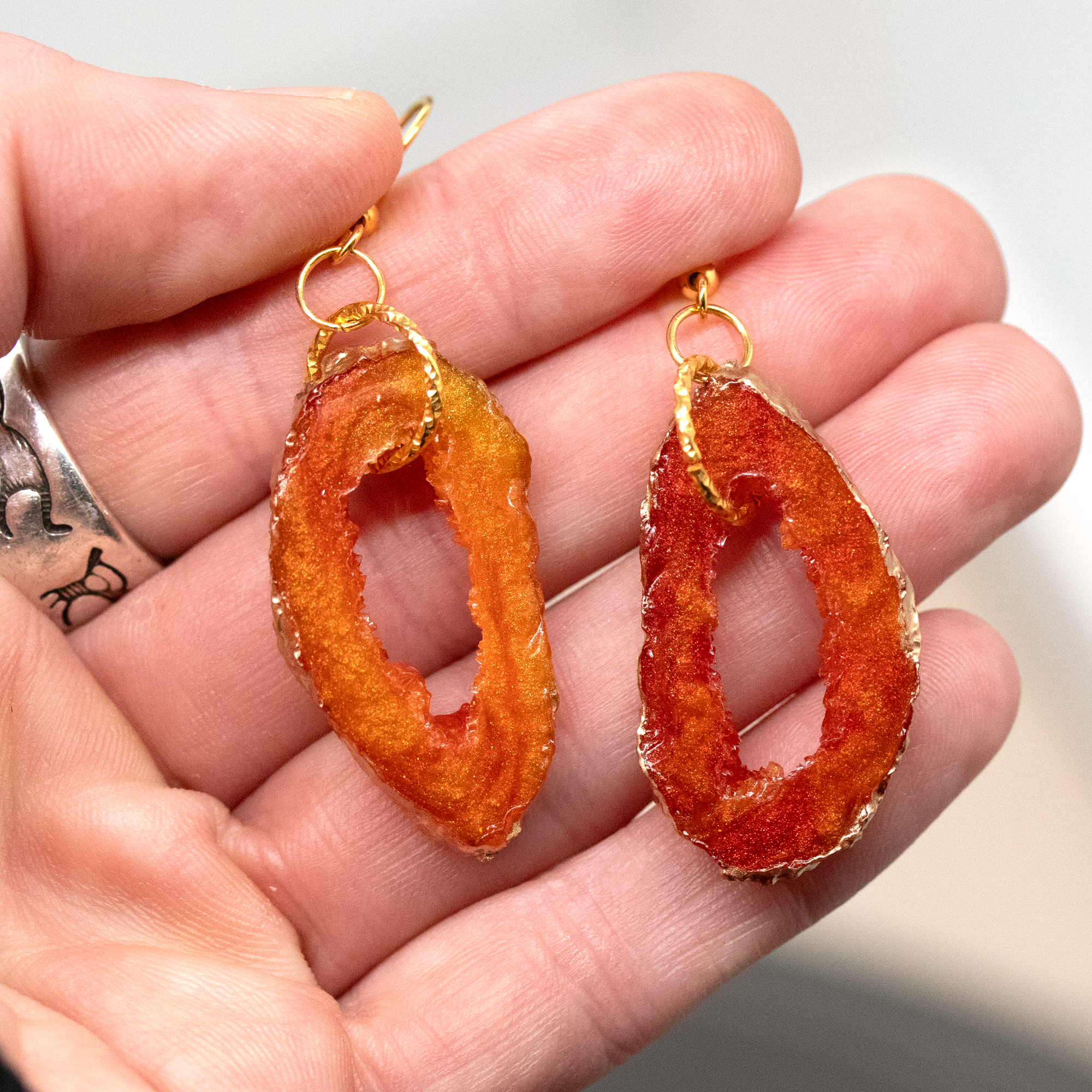 Amber Topaz Oval Geode Earrings image 7