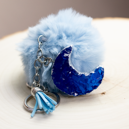 Cobalt Sapphire Blue Druzy Crystal Crescent Moon Keychain image 0