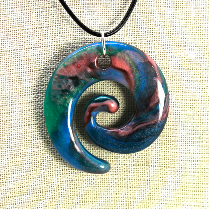 Colorful Earthy Blue Marble Spiral Pendant image 2