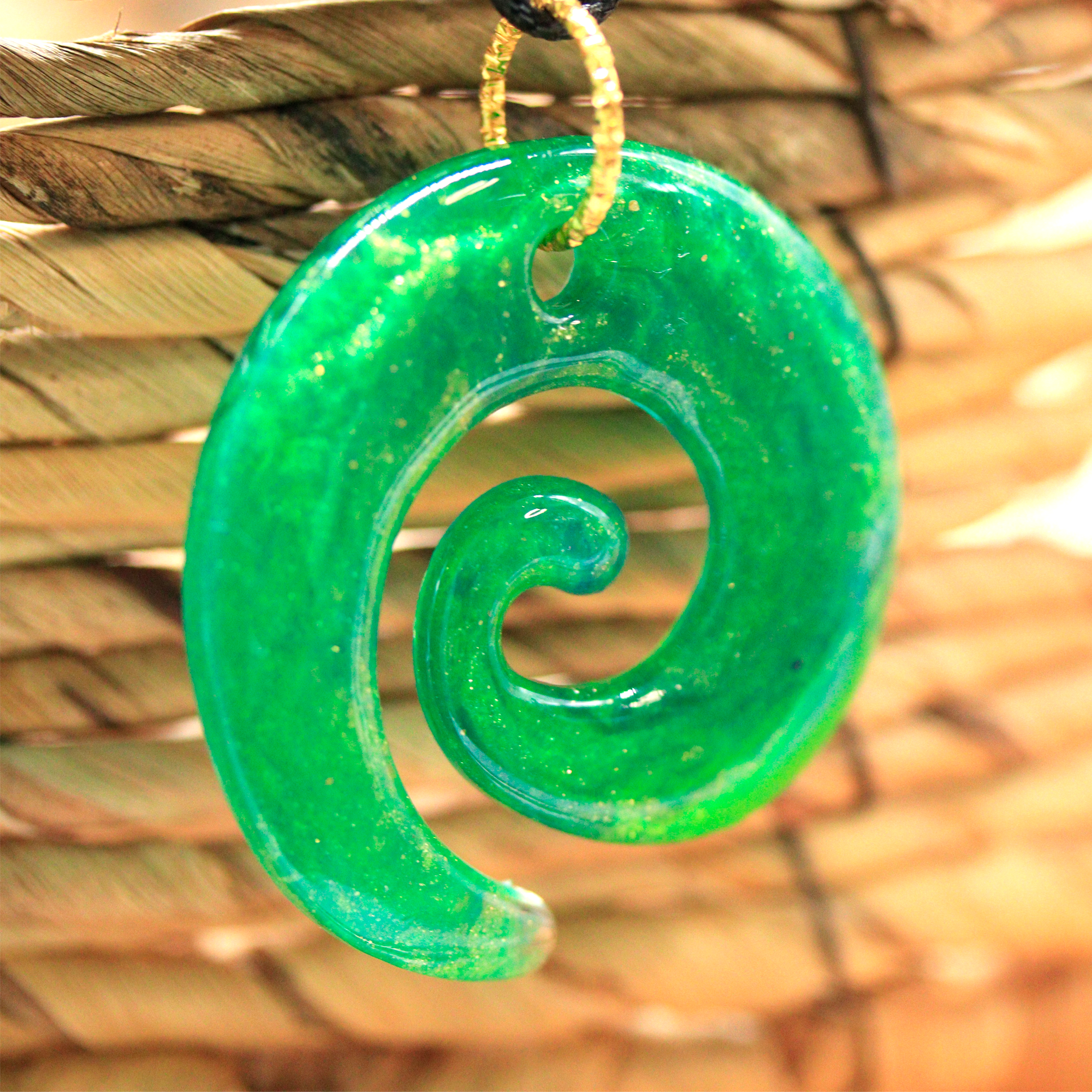 Green + Shimmering Gold Spiral Pendant image 4