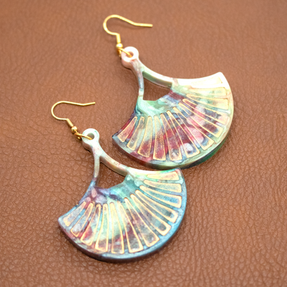 Opal + Gold Marble Fan-Shaped Boho Earrings image 3