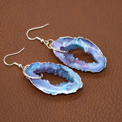 Blue Opal Geode Pendant + Earrings Set image 2