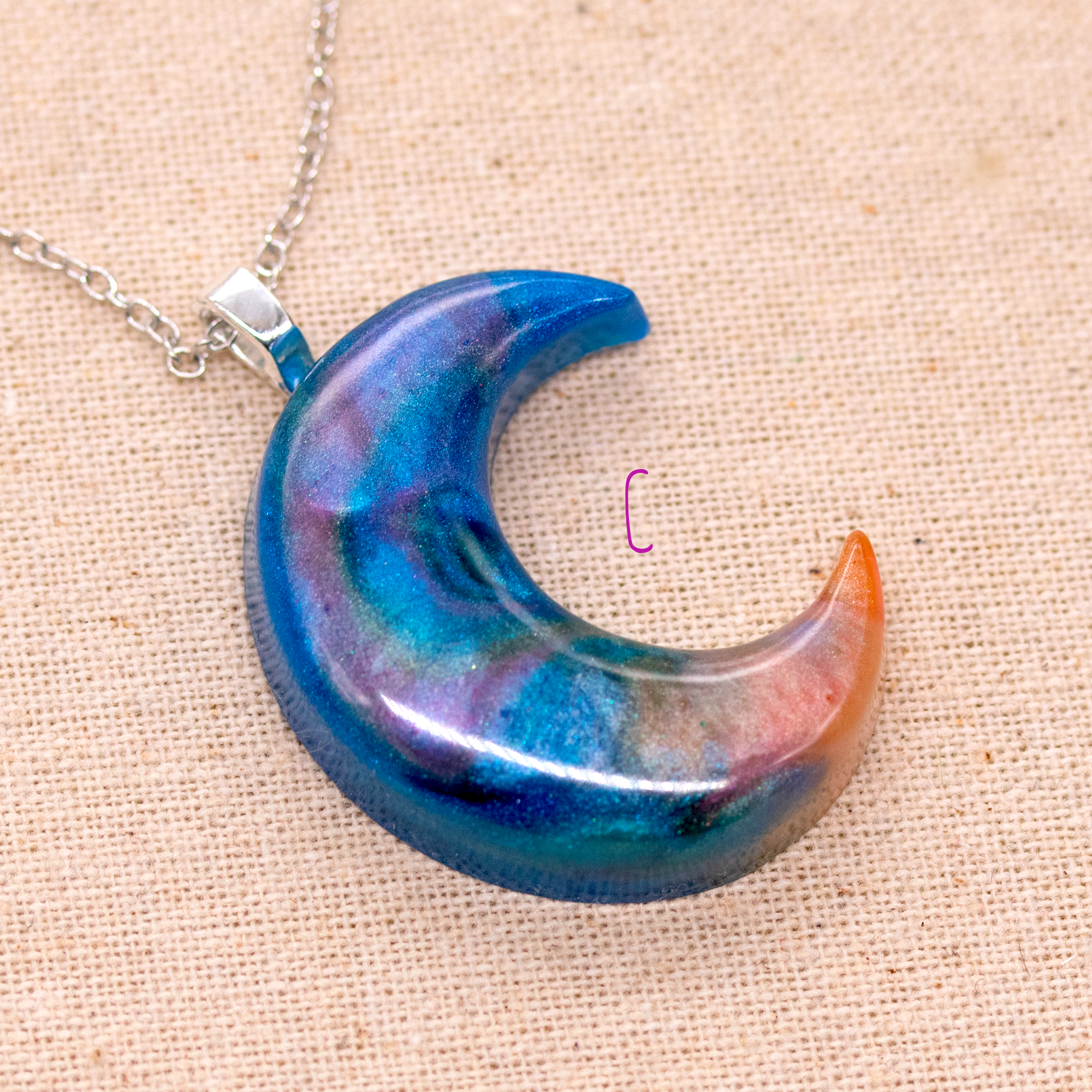 Blue + Rose Gold Crescent Moon Pendant image 6