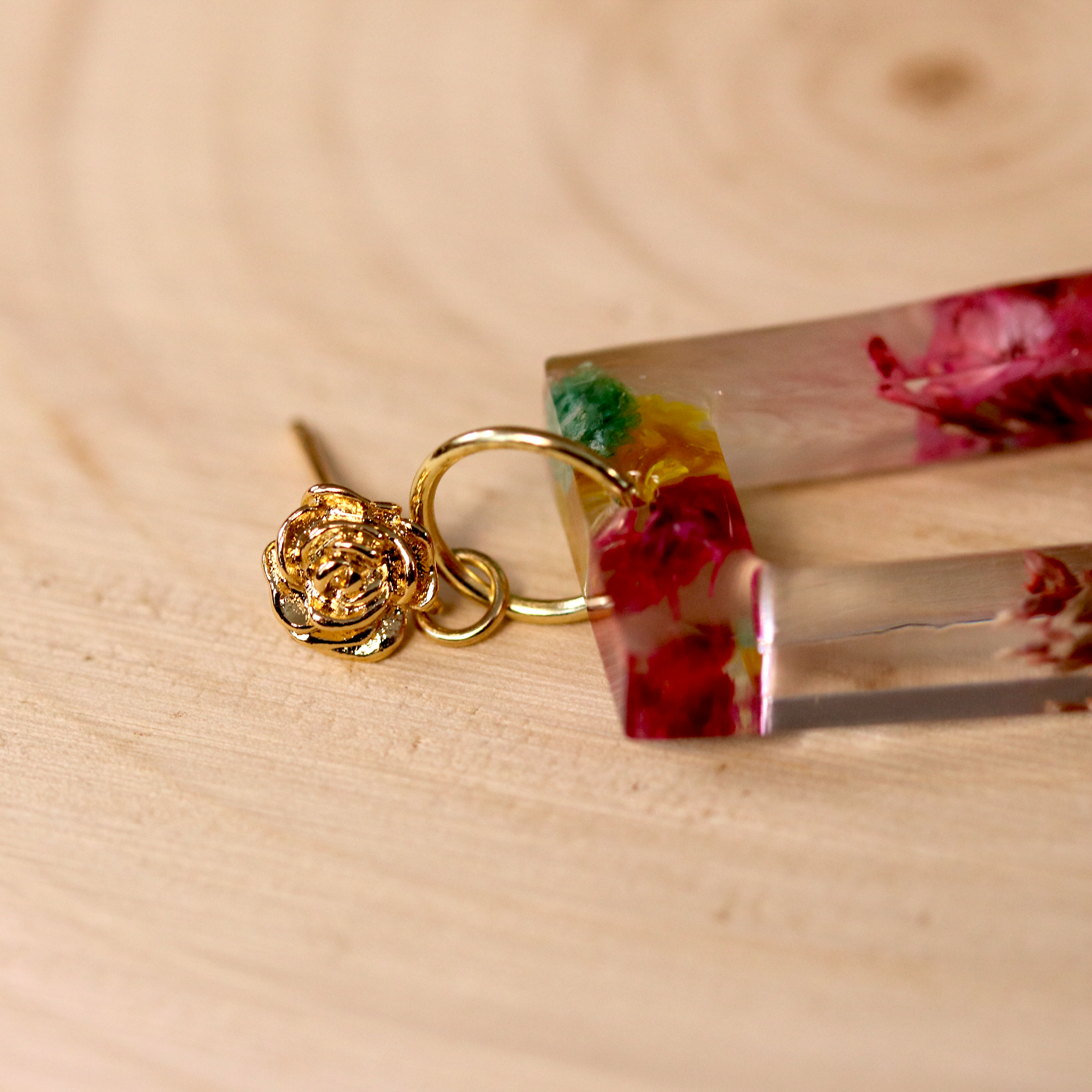 Gold Rose Post Boho Botanical Flower Trapezoid Earrings image 1