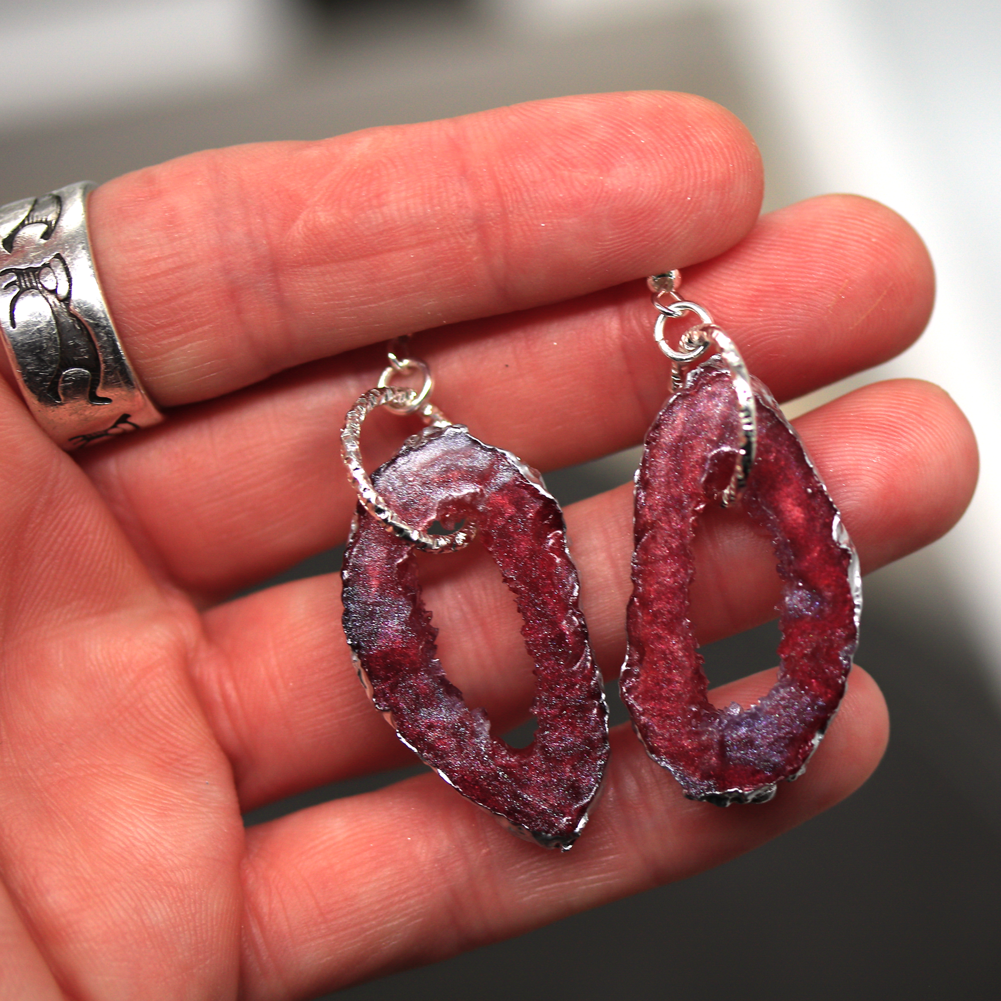 Burgundy Red Geode Earrings image 5