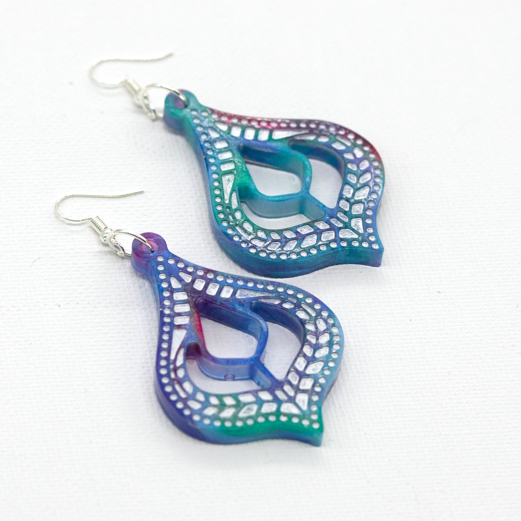 Teal + Purple Marble Moroccan-Inspired Boho Earrings image 1