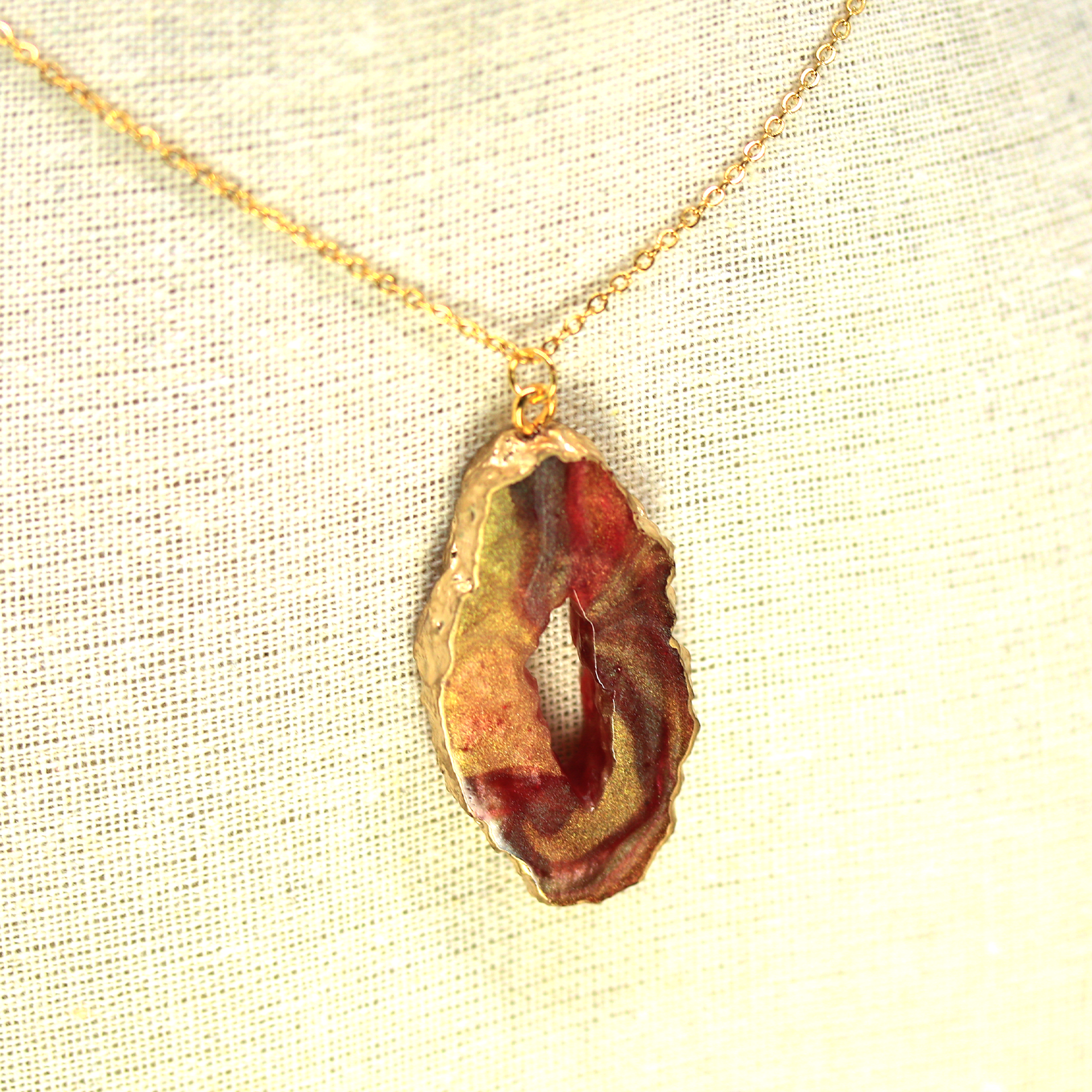 Red + Orange Tortoise Geode Pendant image 7