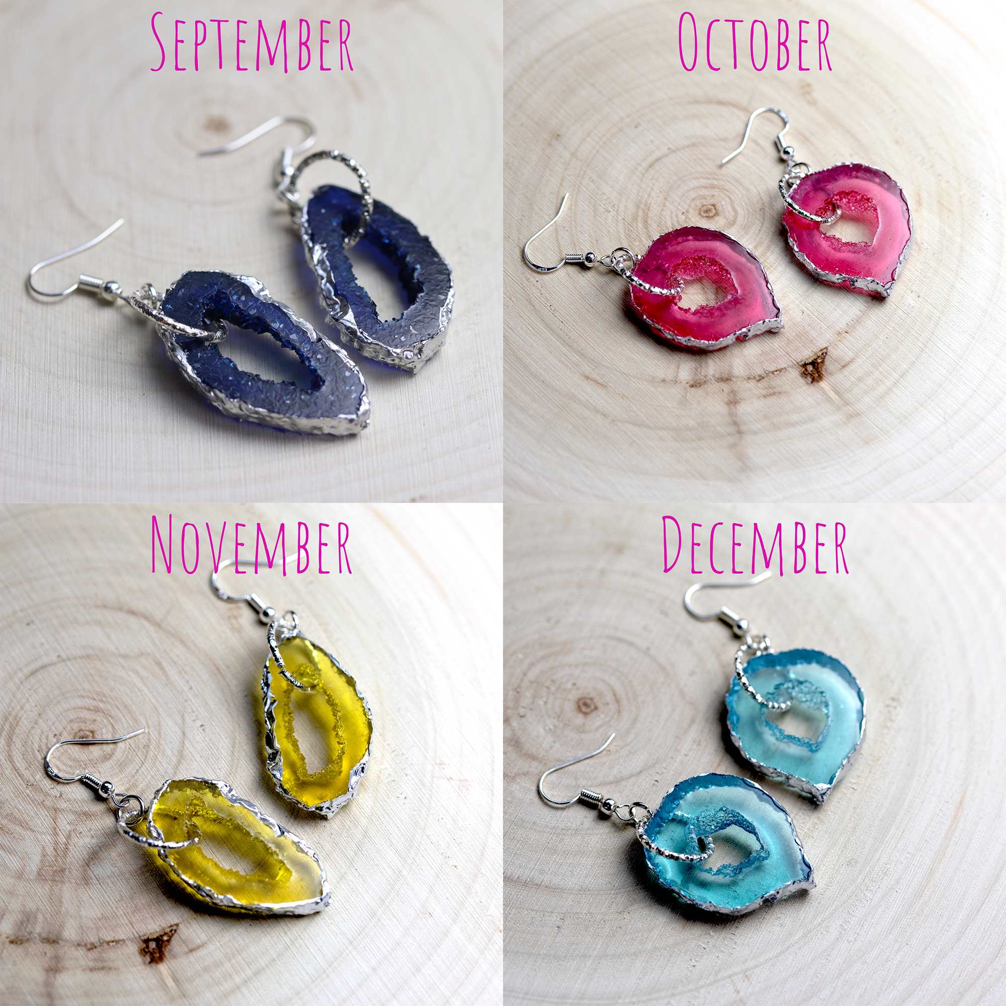 September - Sapphire Birthstone Inspired Geode Earrings image 5